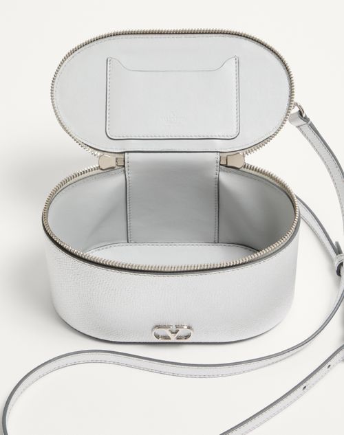 Valentino Garavani - Vlogo Signature Mini Vanity Bag In Laminated Grainy Calfskin - Silver - Woman - Clutches